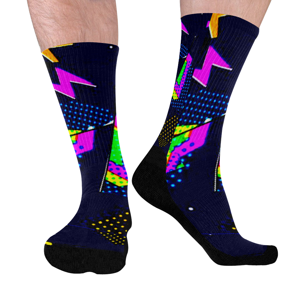coo lzig zags background designs mid calf socks Mid-Calf Socks (Black Sole)