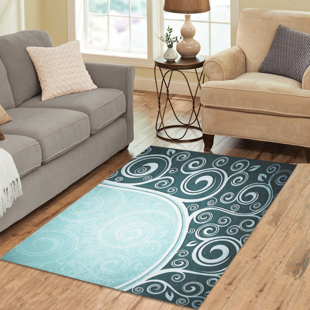 Abstract-Vintage-Floral-Blue Area Rug 5'3''x4'