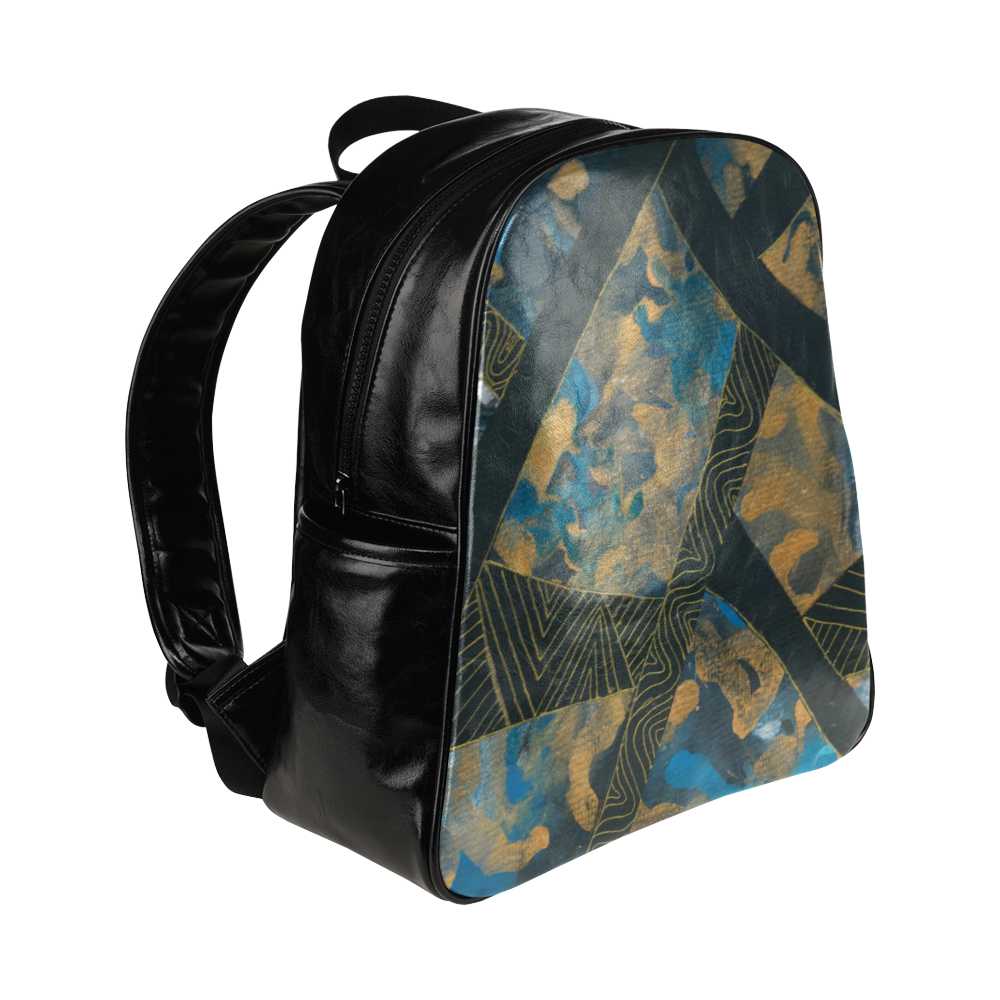 Blue Black and gold abstract Multi-Pockets Backpack (Model 1636)