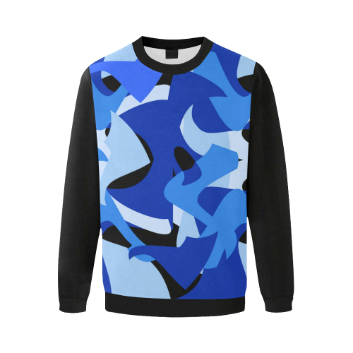 Camouflage Abstract Blue and Black (Vest Style) Black Men's Oversized Fleece Crew Sweatshirt (Model H18)