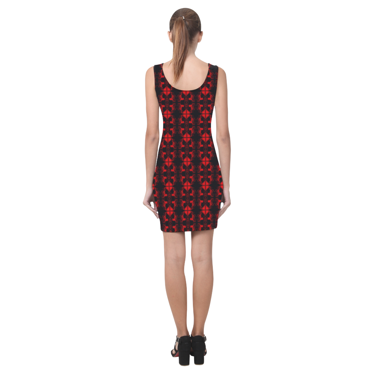 Abstract Flowing * Red on Black Medea Vest Dress (Model D06)