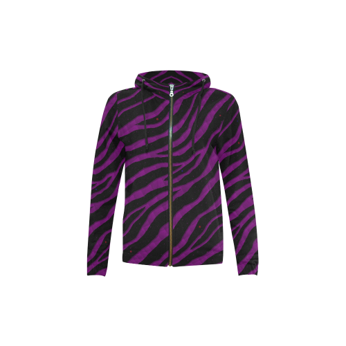Ripped SpaceTime Stripes - Purple All Over Print Full Zip Hoodie for Kid (Model H14)