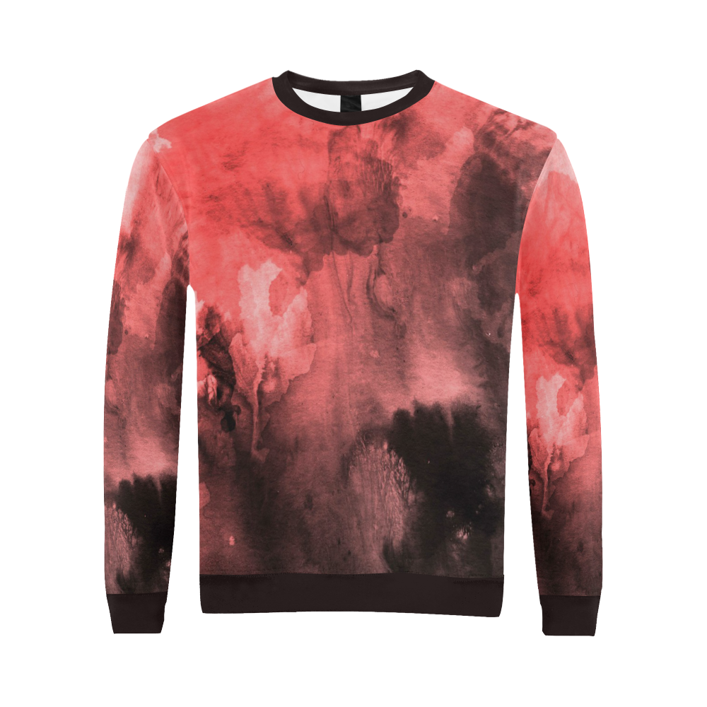 Red and Black Watercolour All Over Print Crewneck Sweatshirt for Men (Model H18)