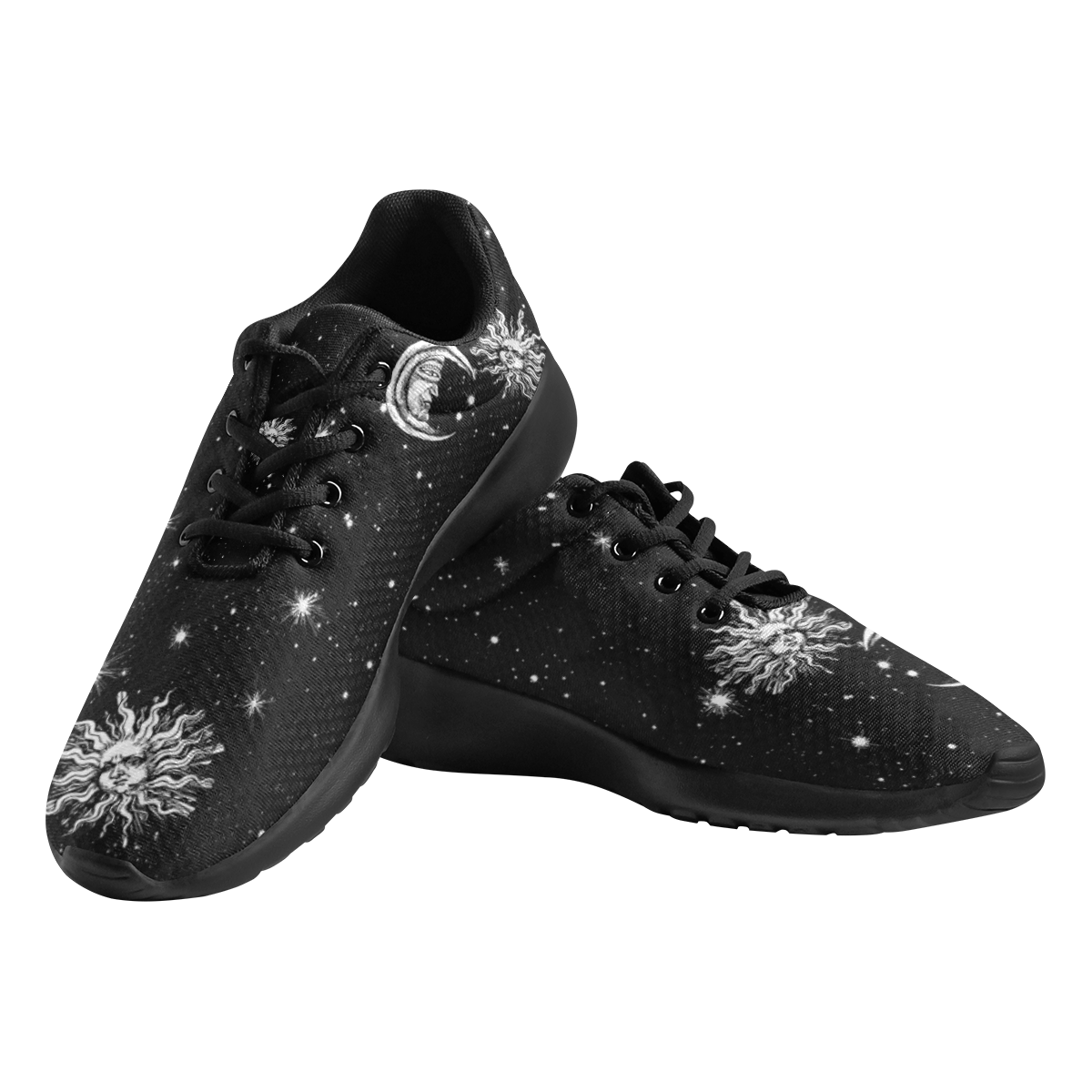 Mystic Stars, Moon and Sun (Black) Women's Athletic Shoes (Model 0200)