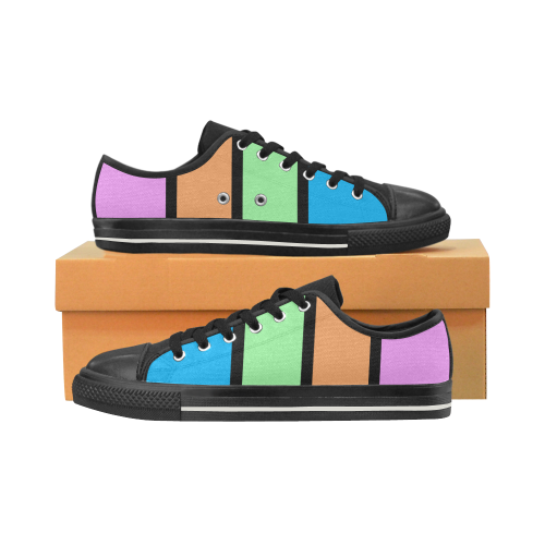 Mod Block Pink Blue Orange Green Low Top Canvas Shoes for Kid (Model 018)