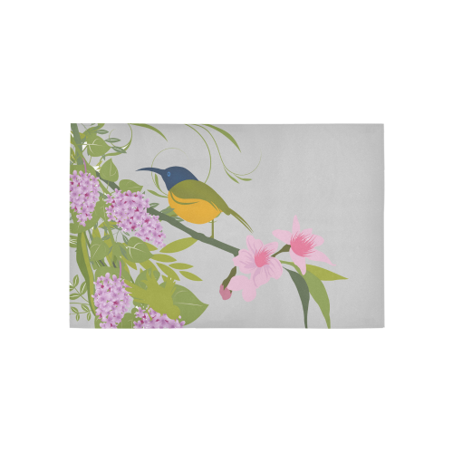 Long Beaked Bird in Flowers Area Rug 5'x3'3''
