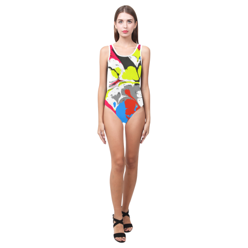 Colorful distorted shapes2 Vest One Piece Swimsuit (Model S04)