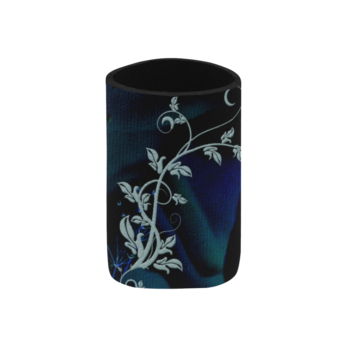 Floral design, blue colors Neoprene Can Cooler 4" x 2.7" dia.