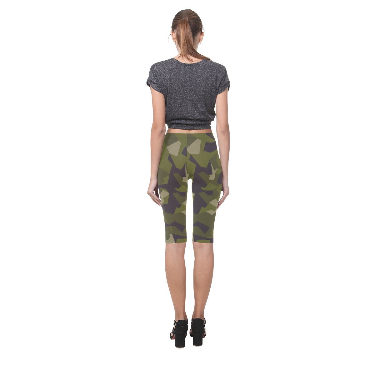 Swedish M90 woodland camouflage Hestia Cropped Leggings (Model L03)