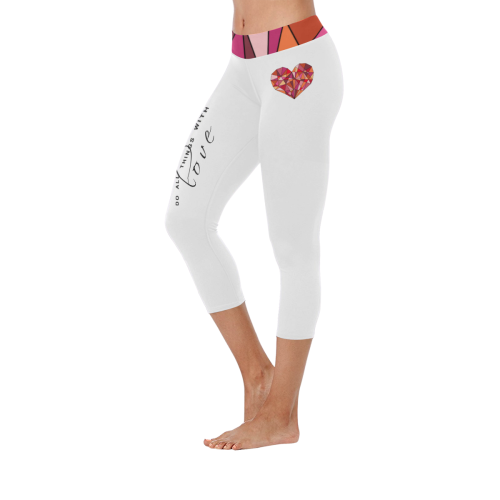 RED HEART WIREFRAME Women's Low Rise Capri Leggings (Invisible Stitch) (Model L08)