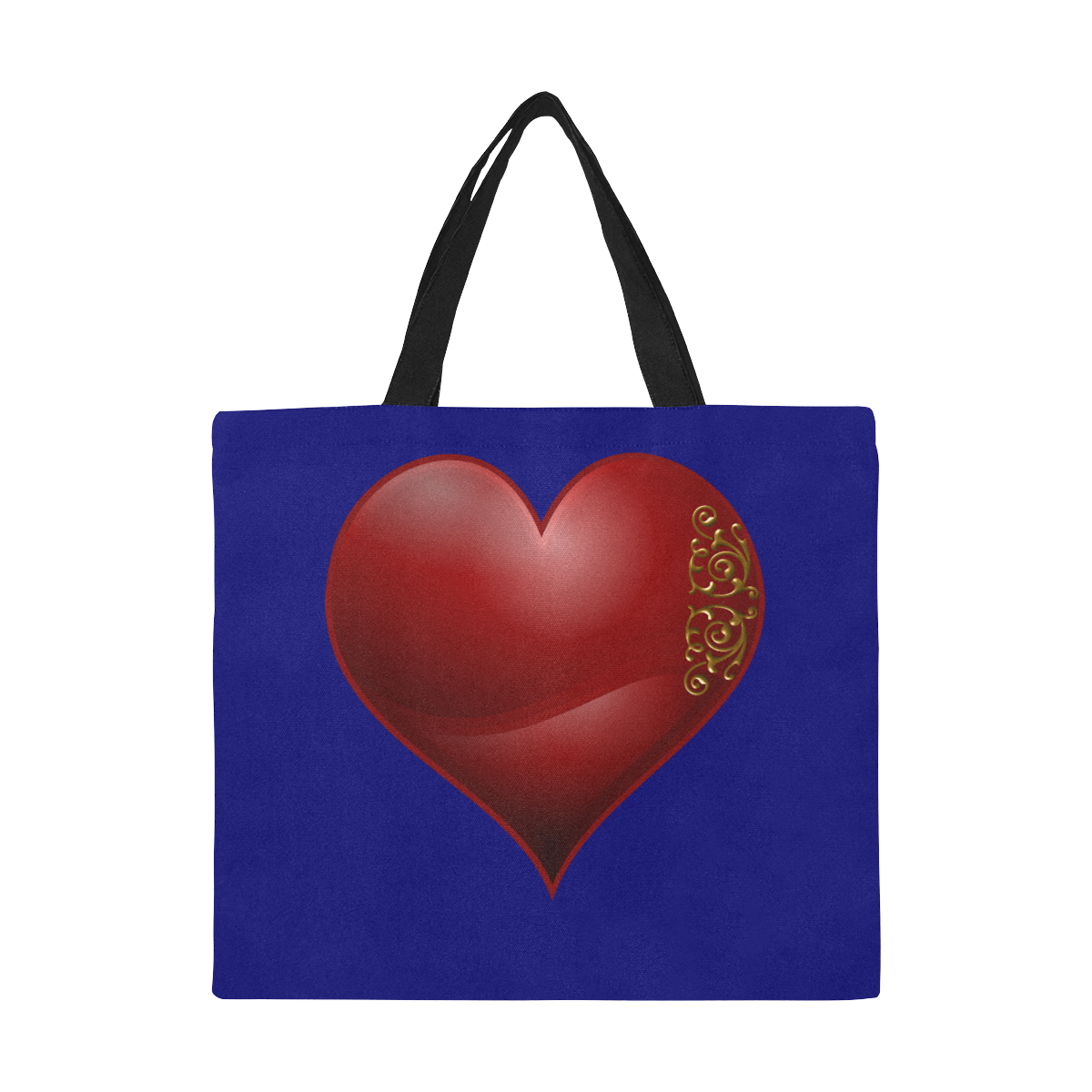 Heart  Las Vegas Symbol Playing Card Shape / Blue All Over Print Canvas Tote Bag/Large (Model 1699)