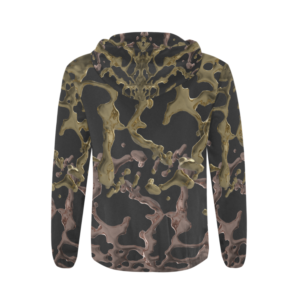 Liquid Camouflage (Black/Olive Gold/Copper) All Over Print Full Zip Hoodie for Men (Model H14)