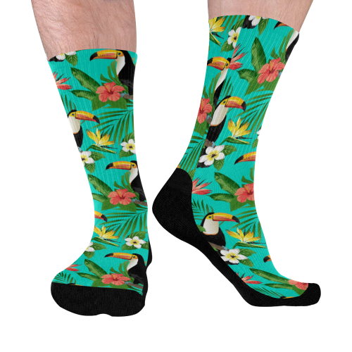 Tropical Summer Toucan Pattern Mid-Calf Socks (Black Sole)