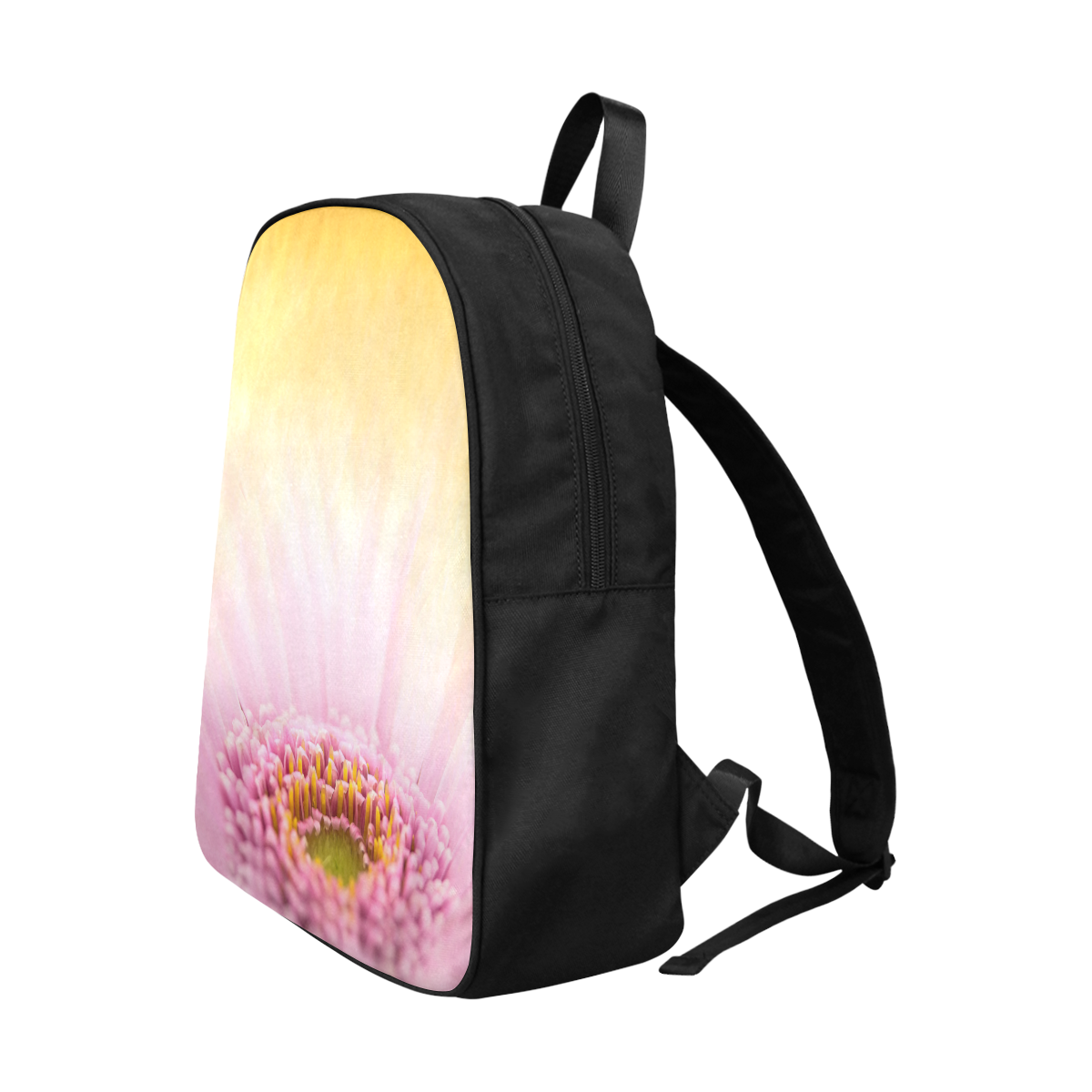 Gerbera Daisy - Pink Flower on Watercolor Yellow Fabric School Backpack (Model 1682) (Large)