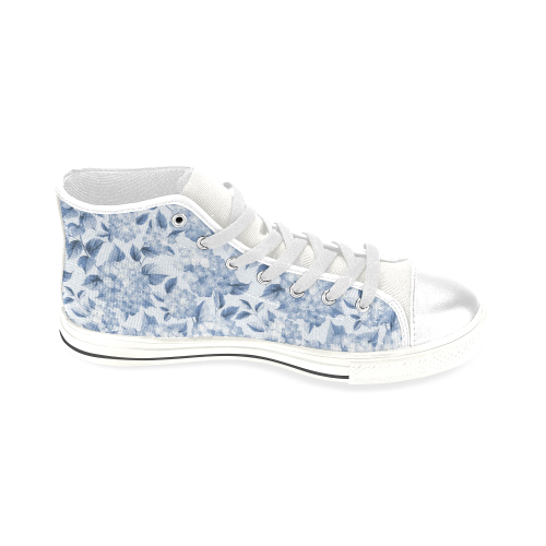 Blue and White Floral Pattern Men’s Classic High Top Canvas Shoes (Model 017)