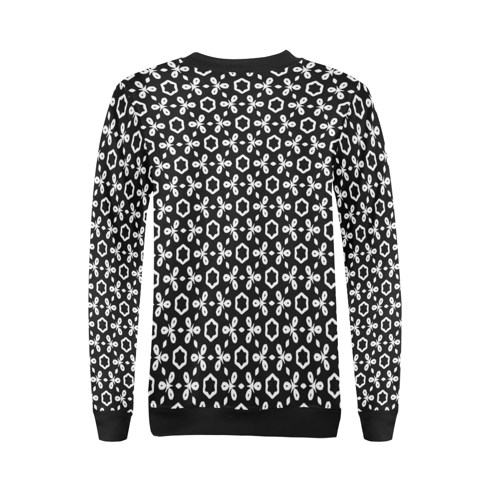 geometric pattern black and white All Over Print Crewneck Sweatshirt for Women (Model H18)