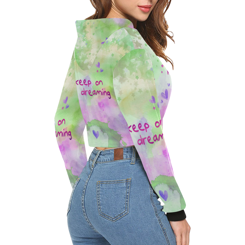 KEEP ON DREAMING - lilac and green All Over Print Crop Hoodie for Women (Model H22)