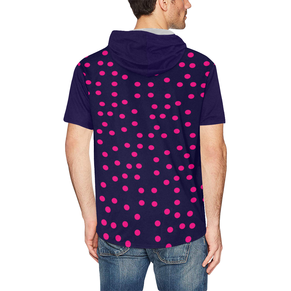 Pink Polka Dot Short Sleeve Hoodie All Over Print Short Sleeve Hoodie for Men (Model H32)