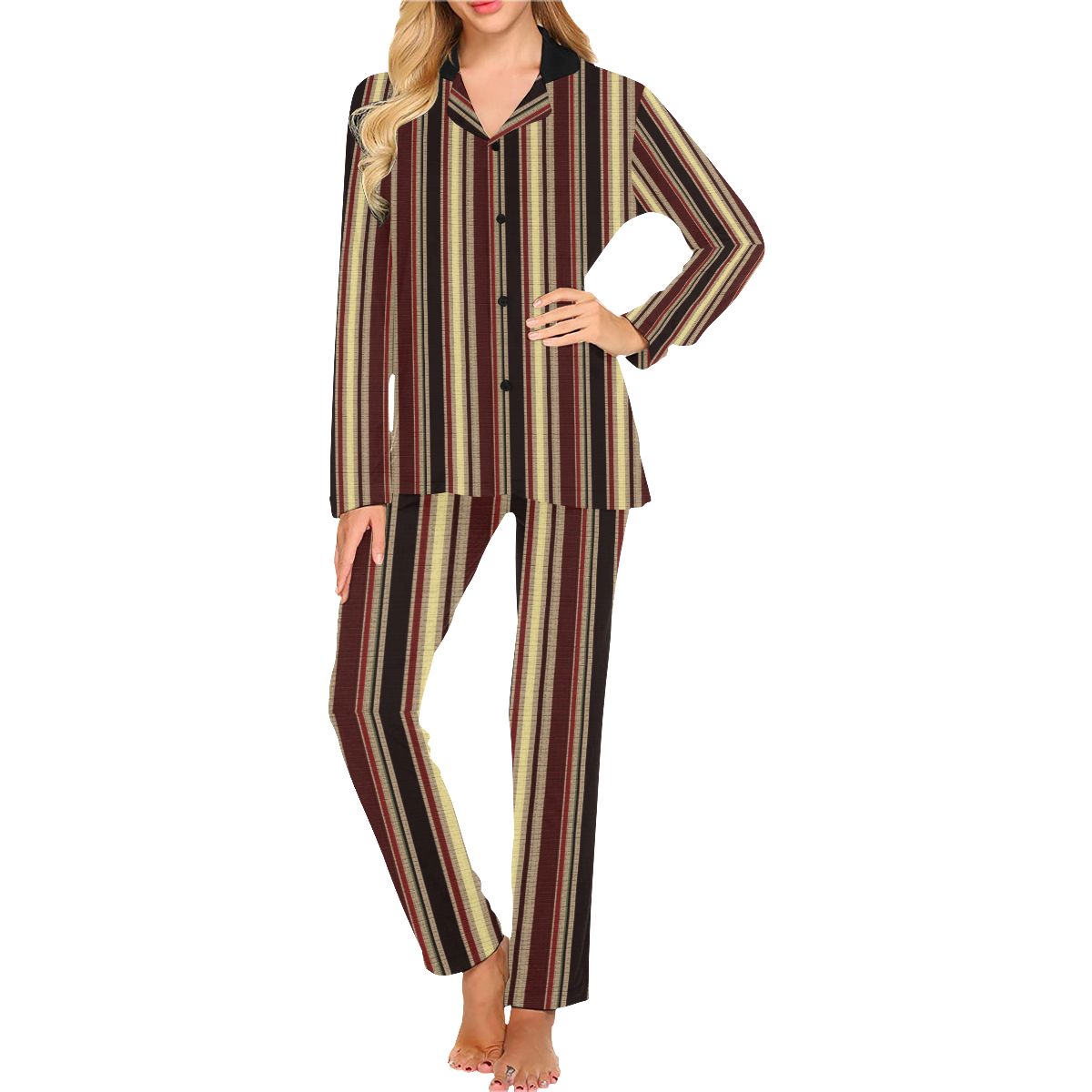 Dark textured stripes Women's Long Pajama Set