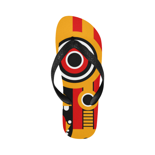 Red Yellow Tiki Tribal Flip Flops for Men/Women (Model 040)