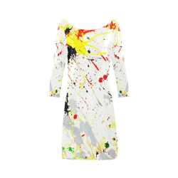 Yellow & Black Paint Splatter Bateau A-Line Skirt (D21)