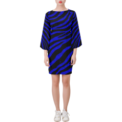 Ripped SpaceTime Stripes - Blue Bell Sleeve Dress (Model D52)