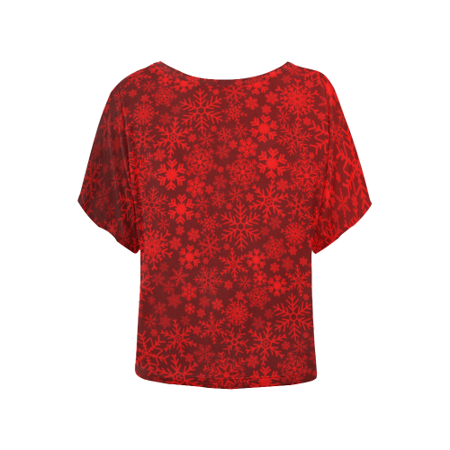 Red Snowflakes Women's Batwing-Sleeved Blouse T shirt (Model T44)
