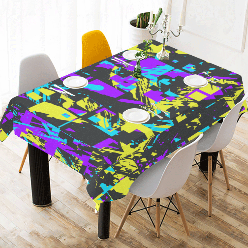 Purple yelllow squares Cotton Linen Tablecloth 52"x 70"