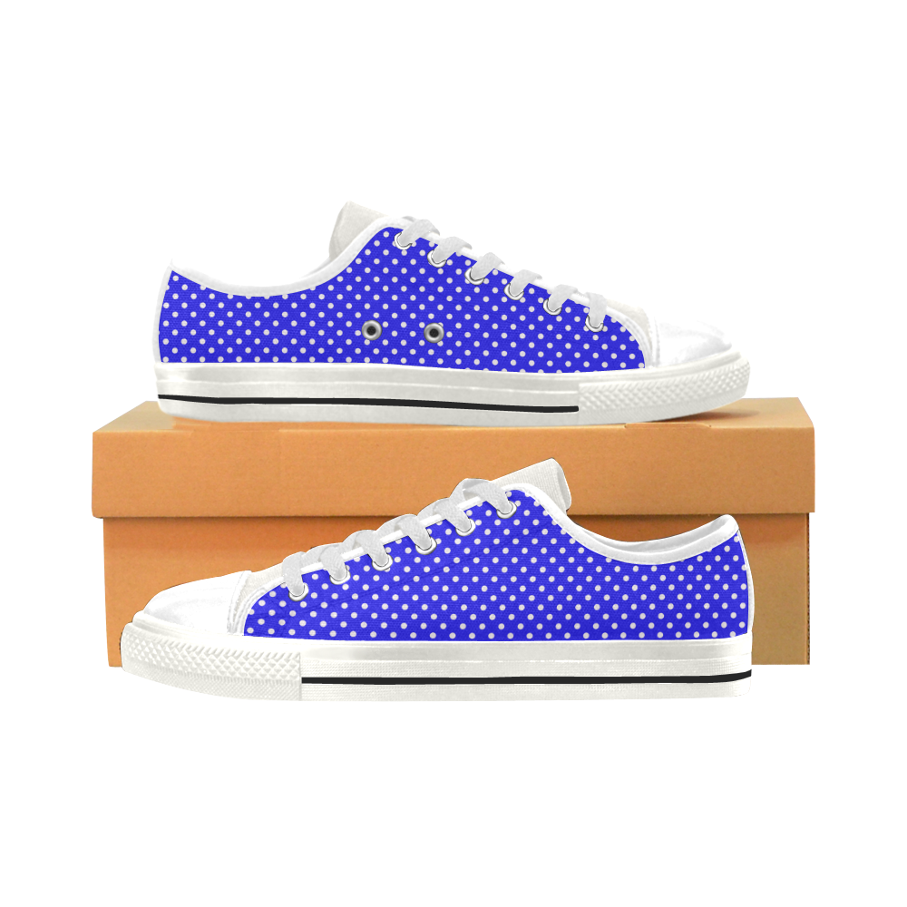 Blue polka dots Low Top Canvas Shoes for Kid (Model 018)