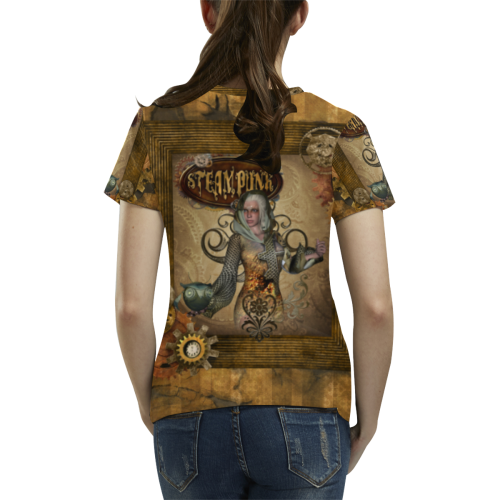 Steampunk lady with owl All Over Print T-Shirt for Women (USA Size) (Model T40)