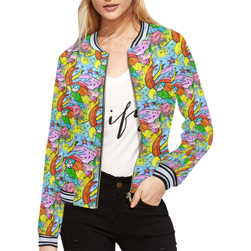 Little Bird by Nico Bielow All Over Print Bomber Jacket for Women (Model H21)