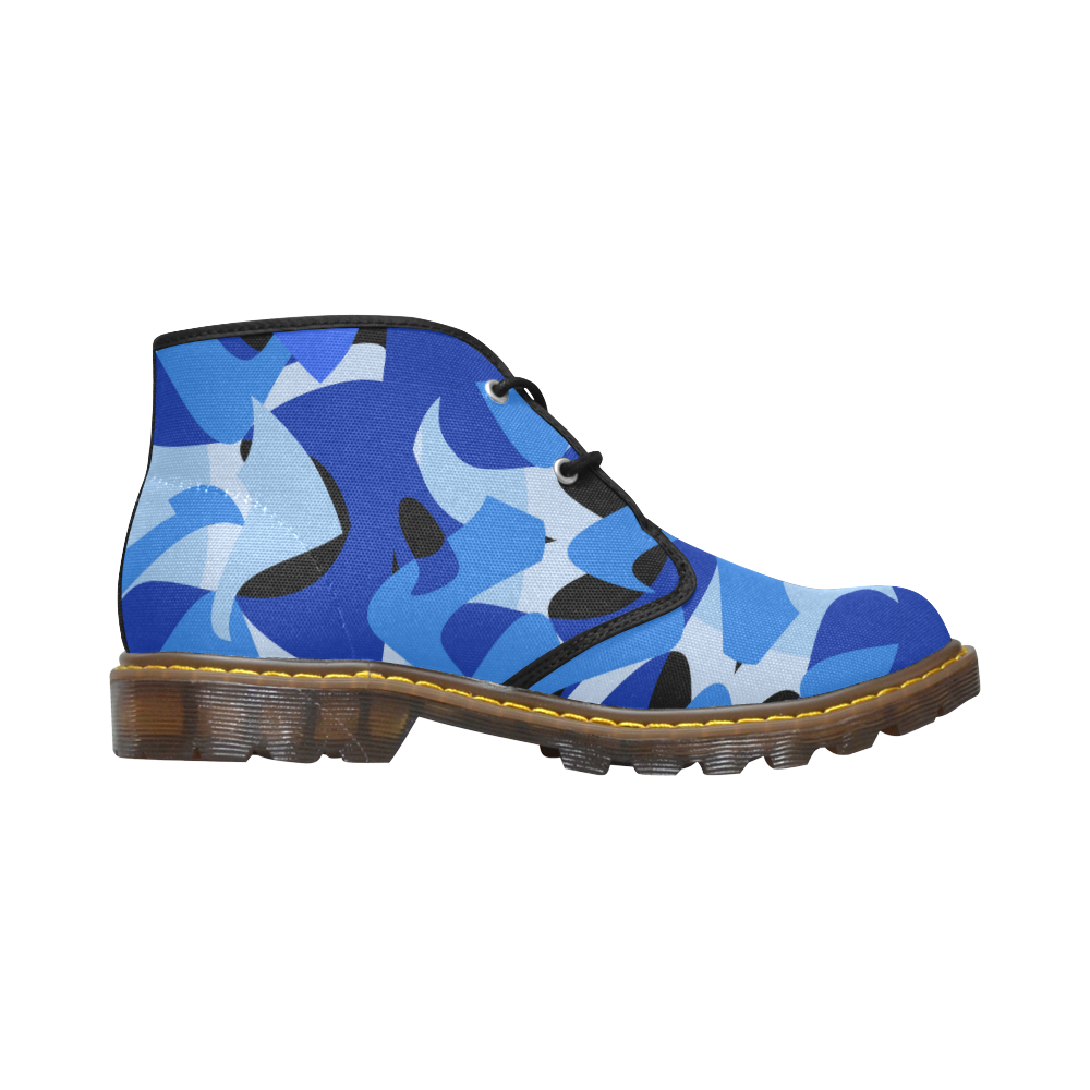 Camouflage Abstract Blue and Black Women's Canvas Chukka Boots (Model 2402-1)