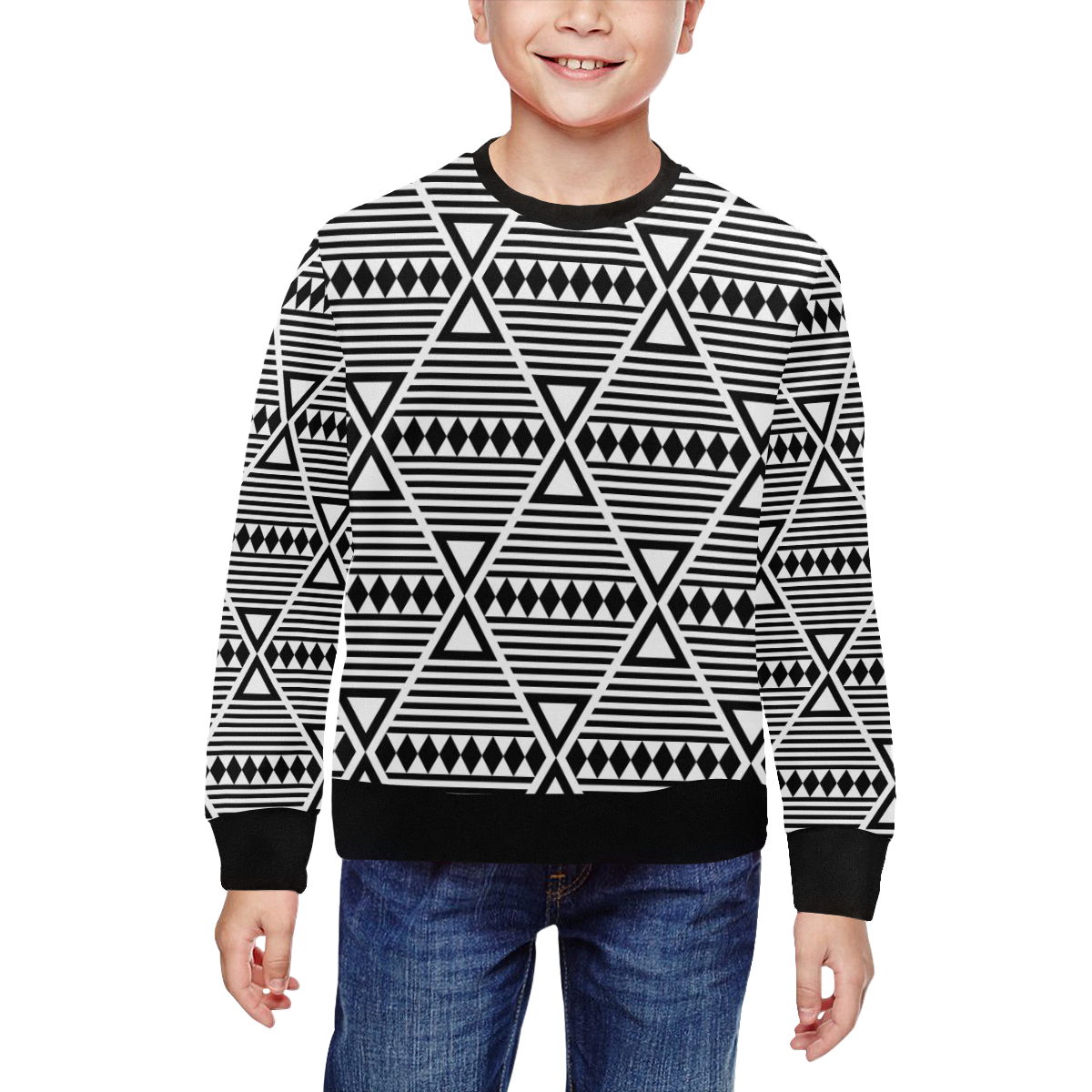 Black Aztec Tribal All Over Print Crewneck Sweatshirt for Kids (Model H29)