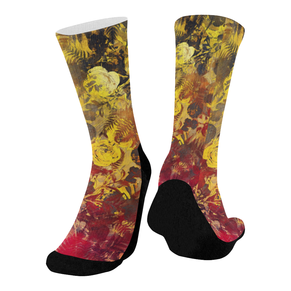 flowers Mid-Calf Socks (Black Sole)