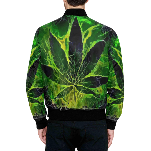 Acid Leaf Black All Over Print Quilted Bomber Jacket for Men (Model H33)