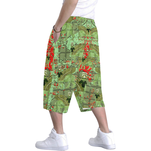 Lamassu abstract art Green Men's All Over Print Baggy Shorts (Model L37)