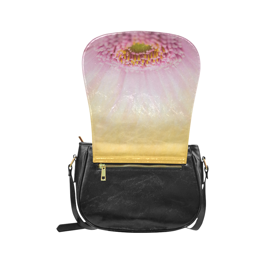 Gerbera Daisy - Pink Flower on Watercolor Yellow Classic Saddle Bag/Large (Model 1648)