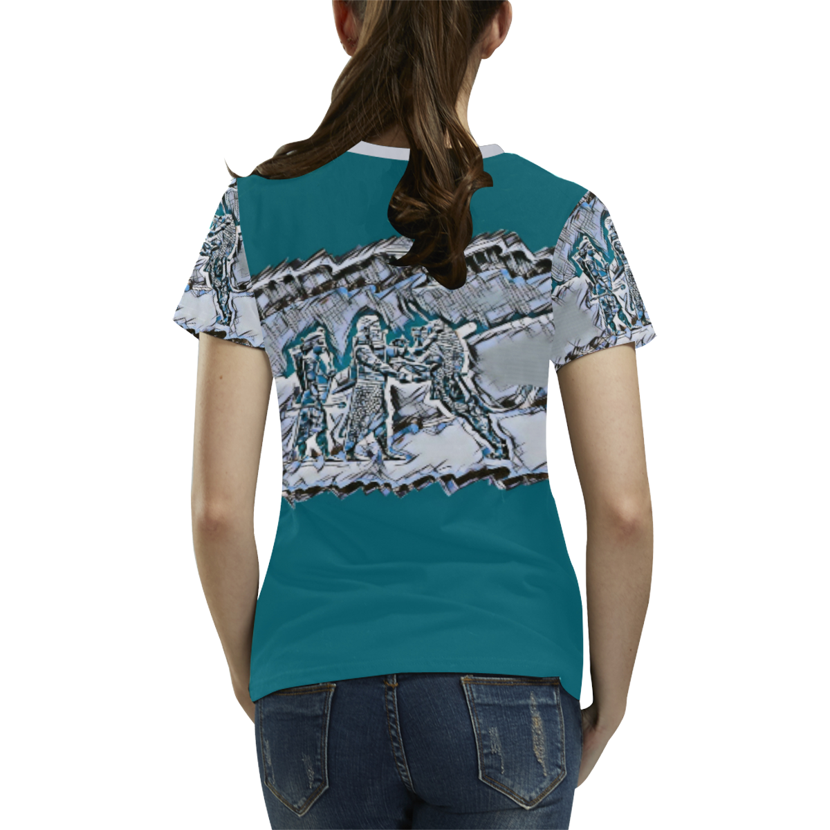 Assyrian Lion Hunter All Over Print T-shirt for Women/Large Size (USA Size) (Model T40)