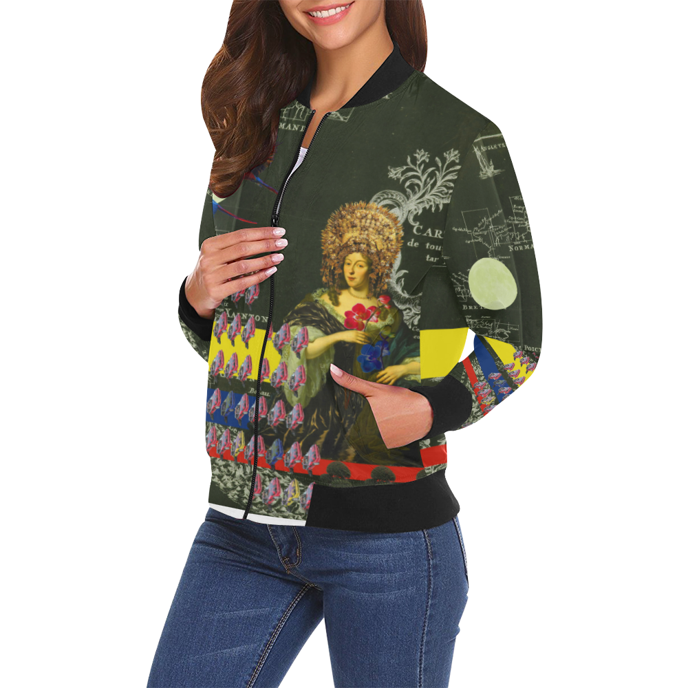 THE FLOWERS OF THE QUEEN All Over Print Bomber Jacket for Women (Model H19)