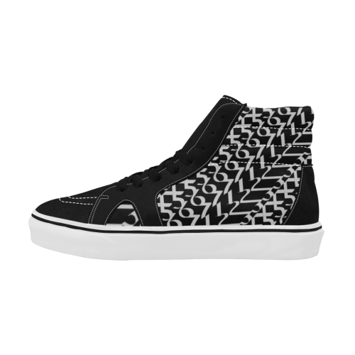 NUMBERS Collection 1234567 Black/White Men's High Top Skateboarding Shoes (Model E001-1)