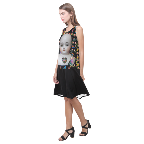 All the Birds and Roses and a Creepy Doll Sleeveless Splicing Shift Dress(Model D17)