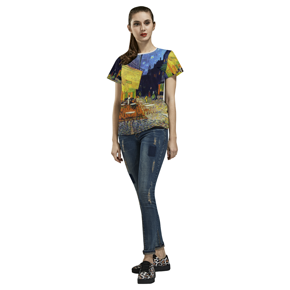 Vincent Willem van Gogh - Cafe Terrace at Night All Over Print T-shirt for Women/Large Size (USA Size) (Model T40)