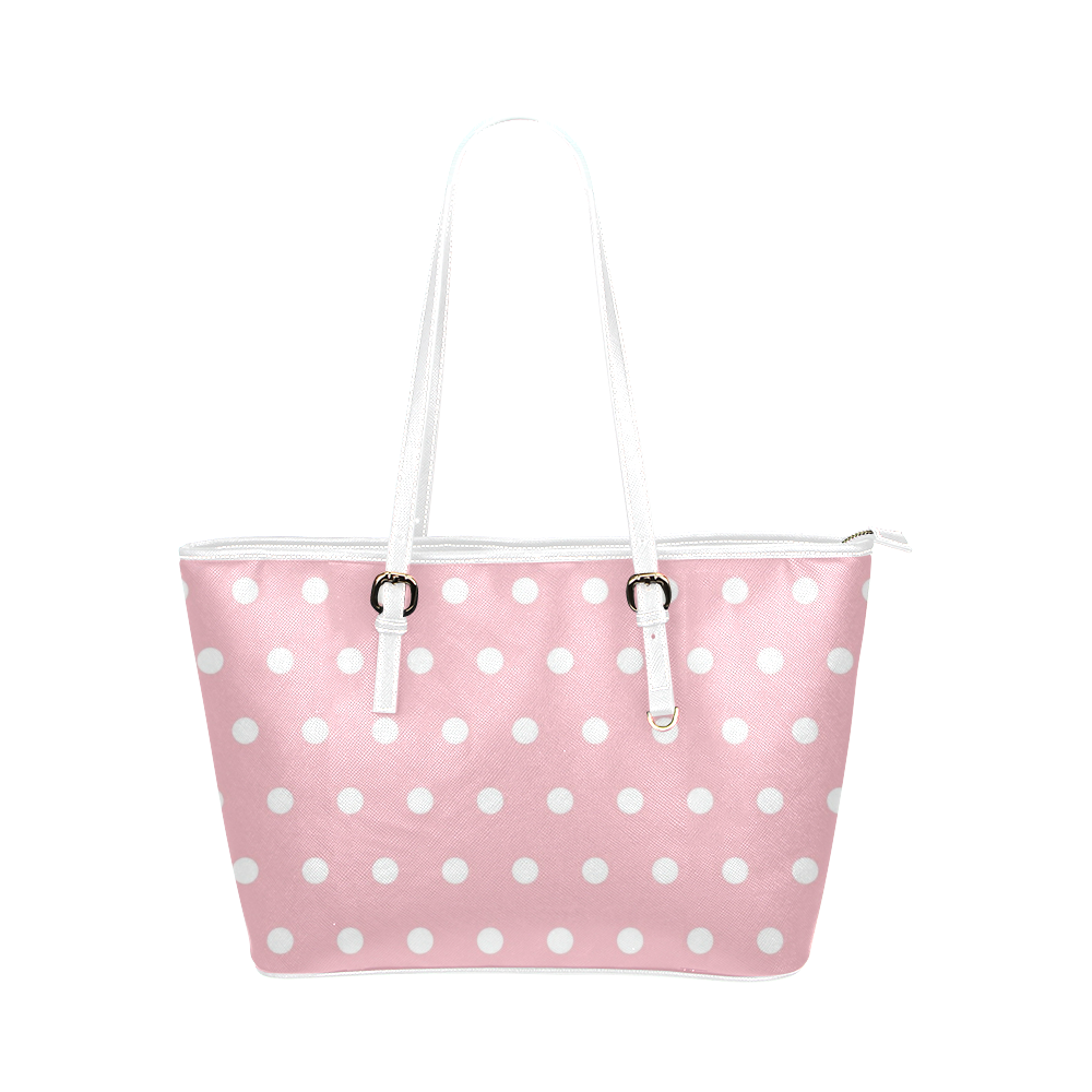 White Polka Dots on Pink Leather Tote Bag/Small (Model 1651)