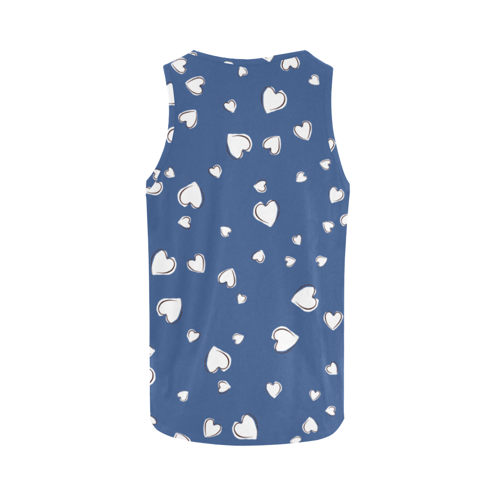 White Hearts Floating on Classic Blue All Over Print Tank Top for Women (Model T43)