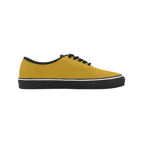 color dark goldenrod Classic Men's Canvas Low Top Shoes/Large (Model E001-4)