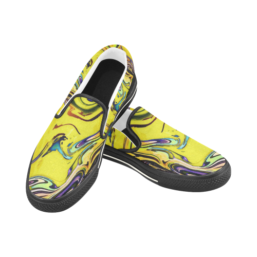 Yellow marble Slip-on Canvas Shoes for Kid (Model 019)