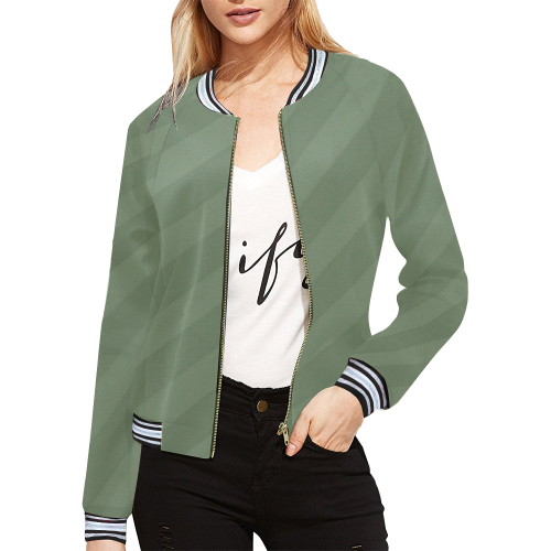 Army Green All Over Print Bomber Jacket for Women (Model H21)
