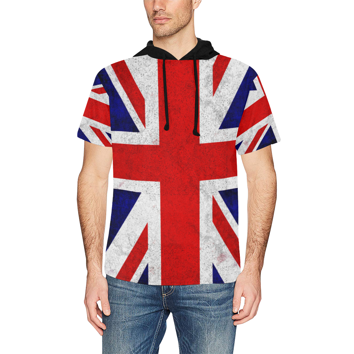 United Kingdom Union Jack Flag - Grunge 2 All Over Print Short Sleeve Hoodie for Men (Model H32)