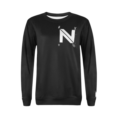 NUMBERS Collection #xN+% LOGO Black/White All Over Print Crewneck Sweatshirt for Women (Model H18)