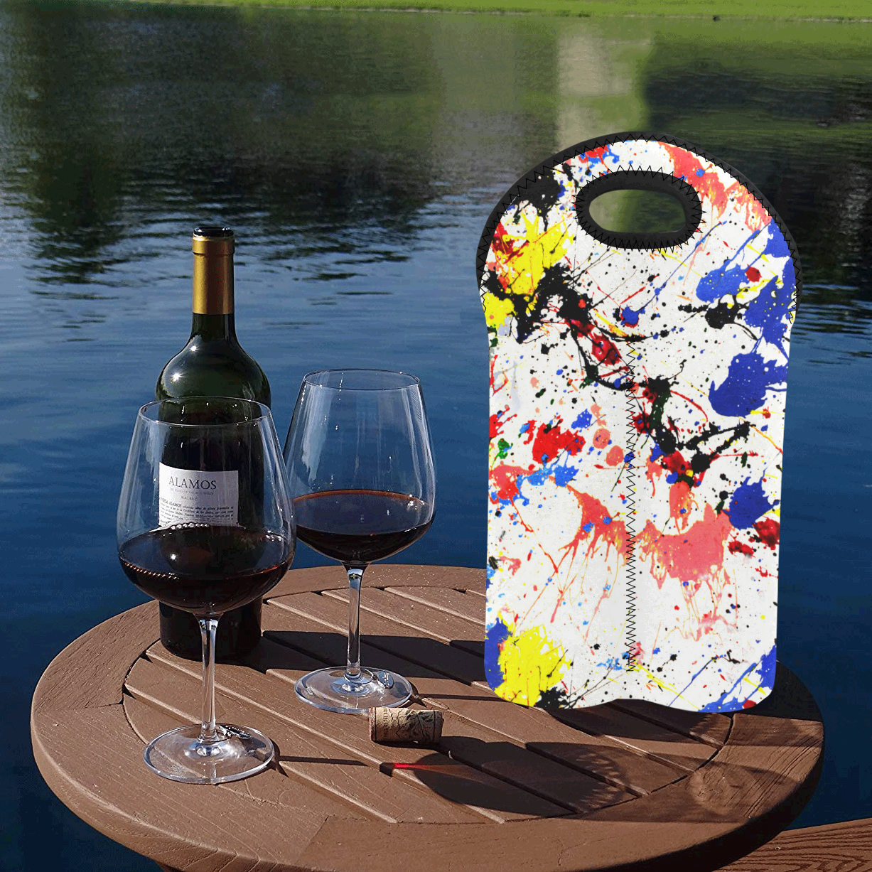 Blue and Red Paint Splatter 2-Bottle Neoprene Wine Bag